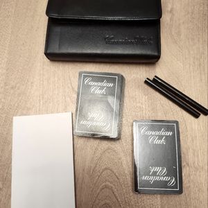 Vintage Leather Canadian Club two deck playing Card set With Pencil And Paper